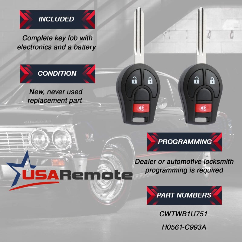 USARemote جهاز تحكم عن بُعد للدخول بدون مفتاح يناسب نيسان روج وكيوبي وجوك وفيرسا NV 2008 2009 2010 2011 2012 2013 2014 (CWTWB1U751)، مجموعة من 2 - Image 3